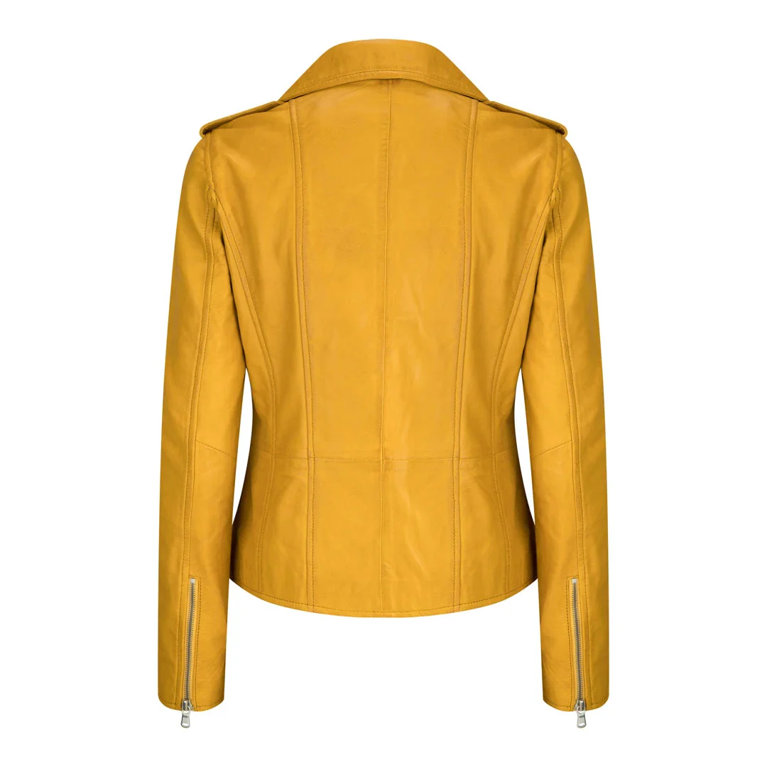 Reynold Women's Yellow Rider Leather Jacket