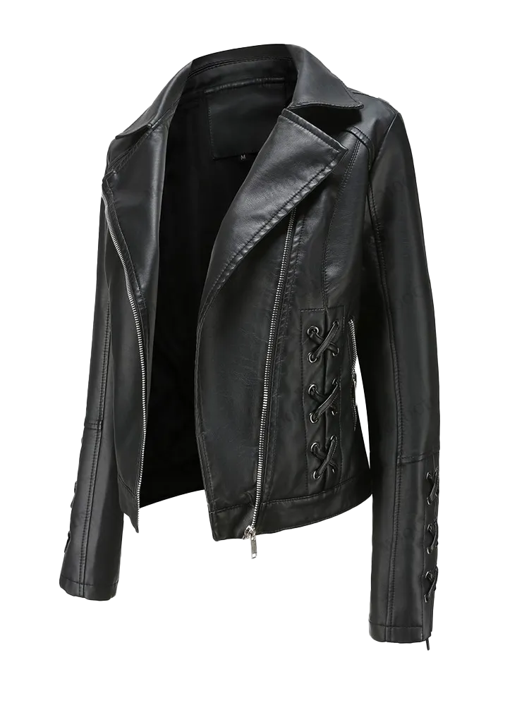 Roslyn Ladies Black Faux Leather Jacket