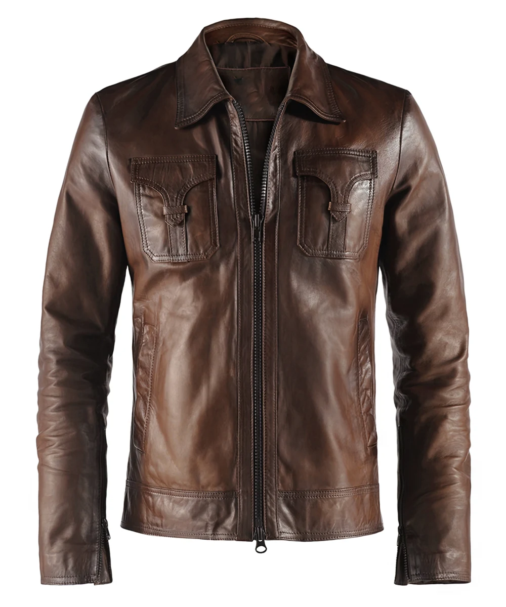 Rudolf Men's Brown Vintage Leather Jacket