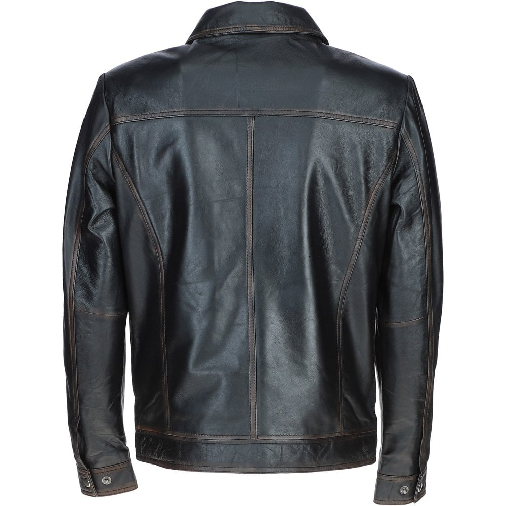 Salvatore Men's Black Bomber Leather Shirt Jacket