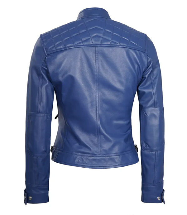 Saoirse Ladies Blue Cafe Racer Leather Jacket