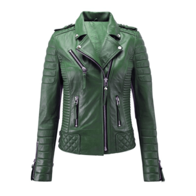 Sawyer Women's Green biker Leather Jacket