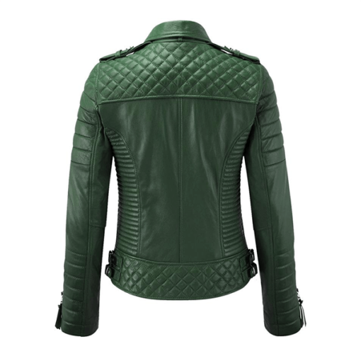 "Material: 100% Sheepskin Leather Color: Green Closure: Front Zipper and Sleeve Zips Collar: Well turned Design Pockets: Three External & Two Internal Pockets"