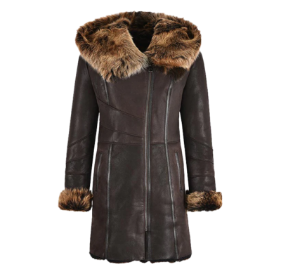 Schneider Women's Brown Hooded Sheepskin Coat