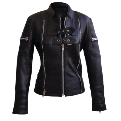 Shanelle Ladies Black Biker Leather Jacket