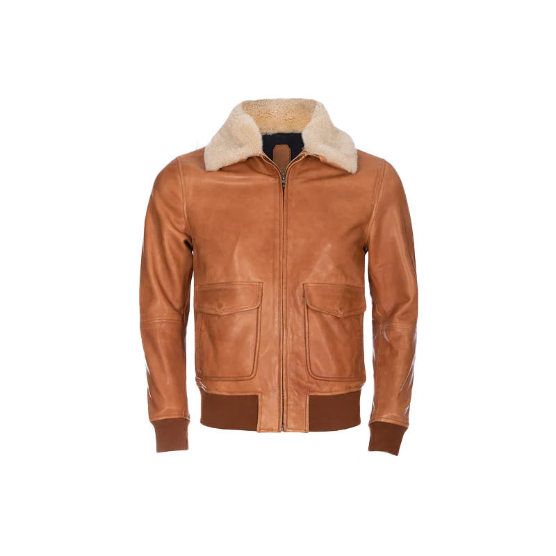 Solomon Men's Tan Bomber Leather Jacket