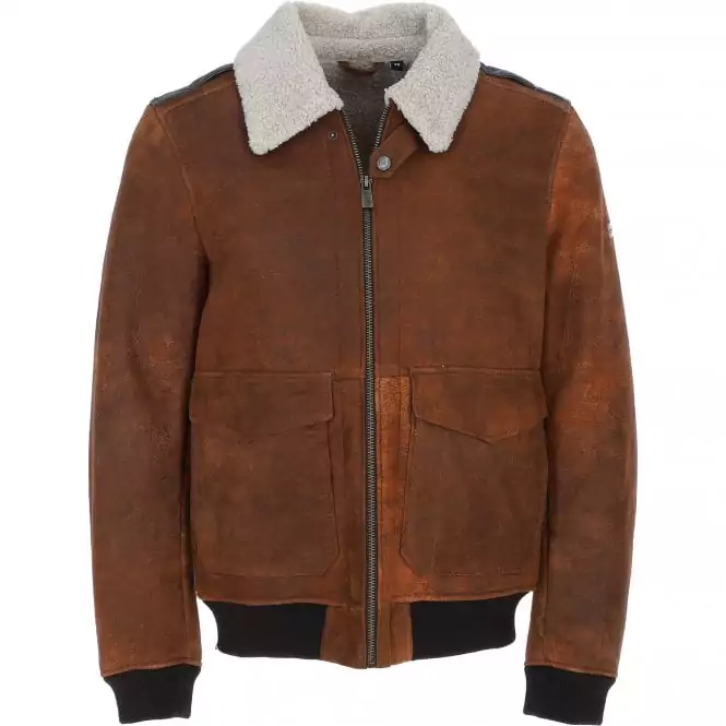 Sowden Men's Brown Pilot Suede Leather Jacket