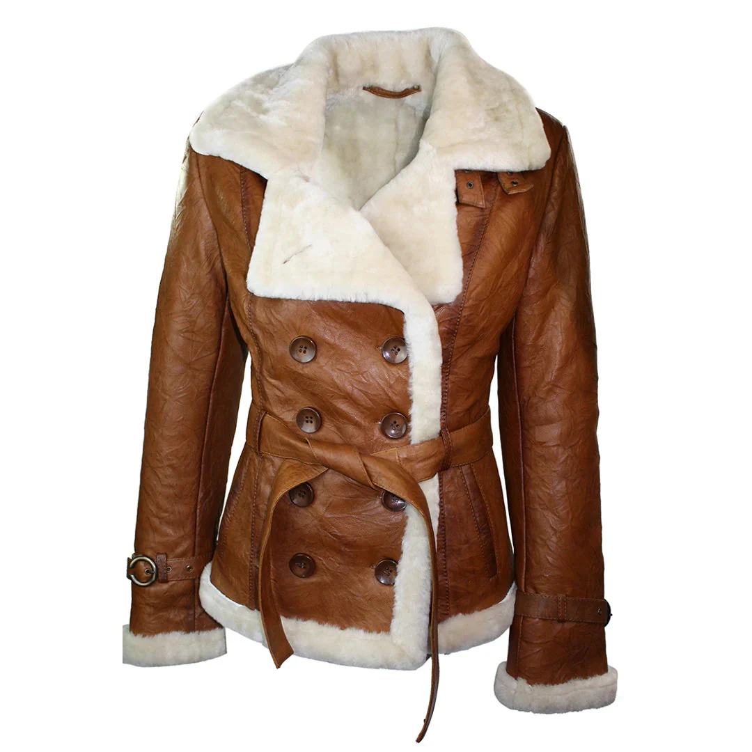 Stacey Women's Brown Aviator Sheepskin Jacket