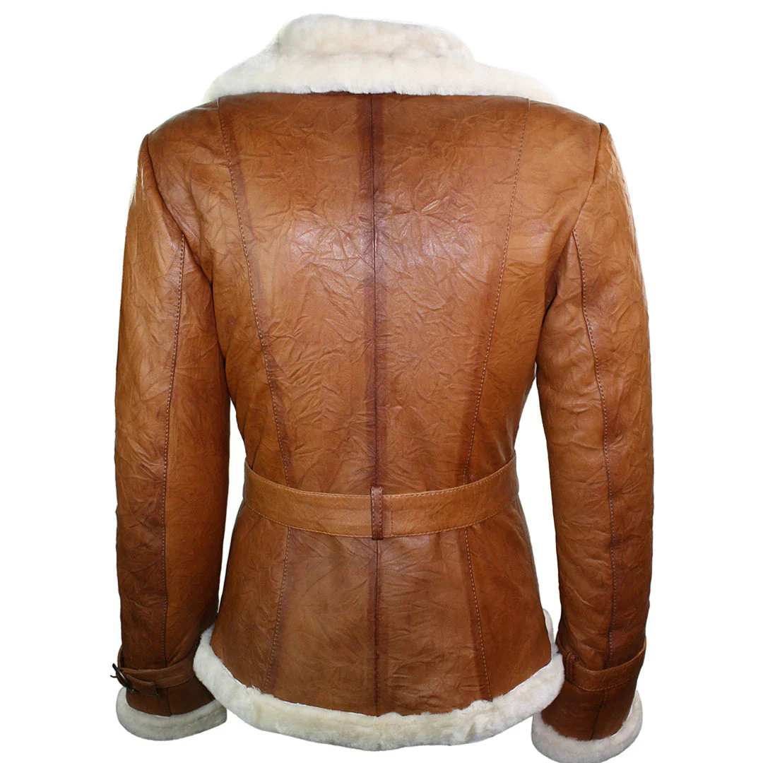 Stacey Women's Brown Aviator Sheepskin Jacket