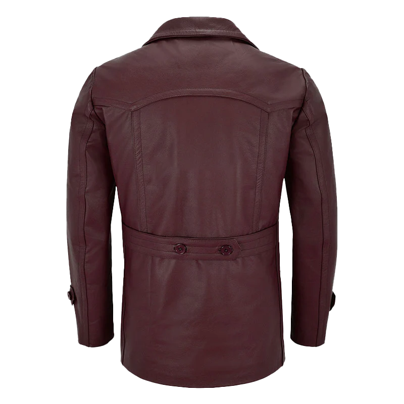 Theodore Men's Maroon Double Breasted Leather Blazer