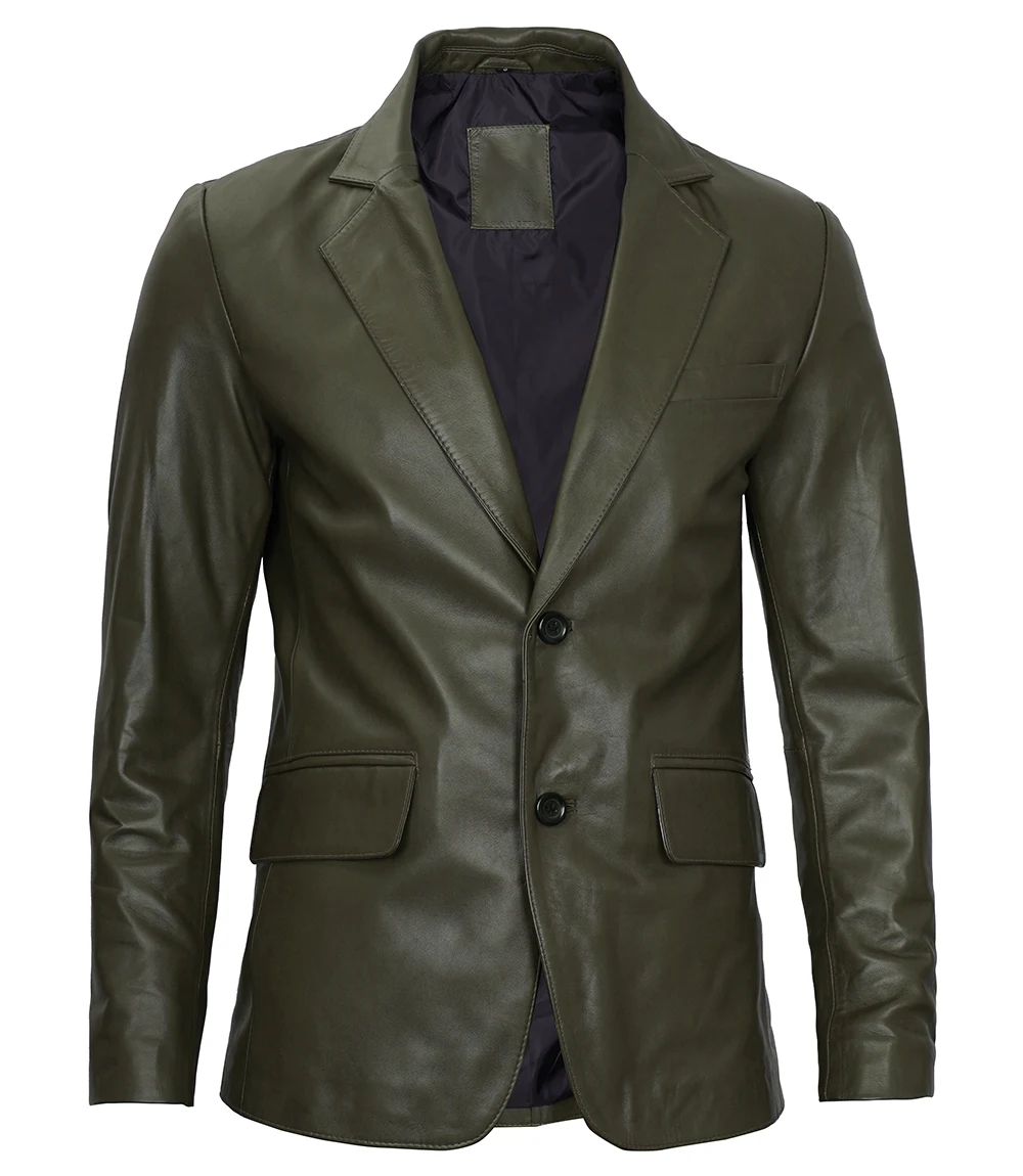 Trevor Men's Green leather Blazer