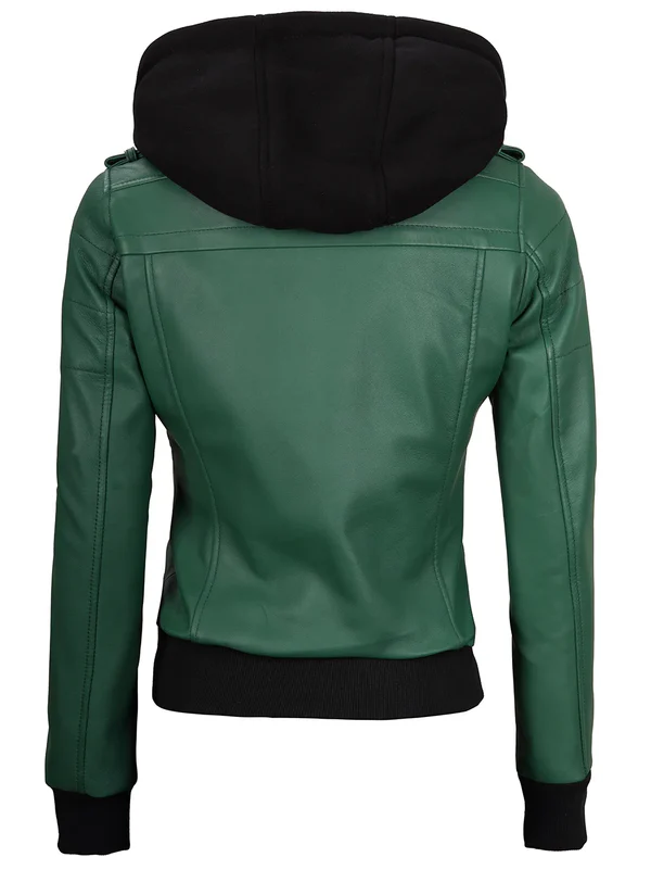 Trevor Women's Green Hooded Leather Jacket