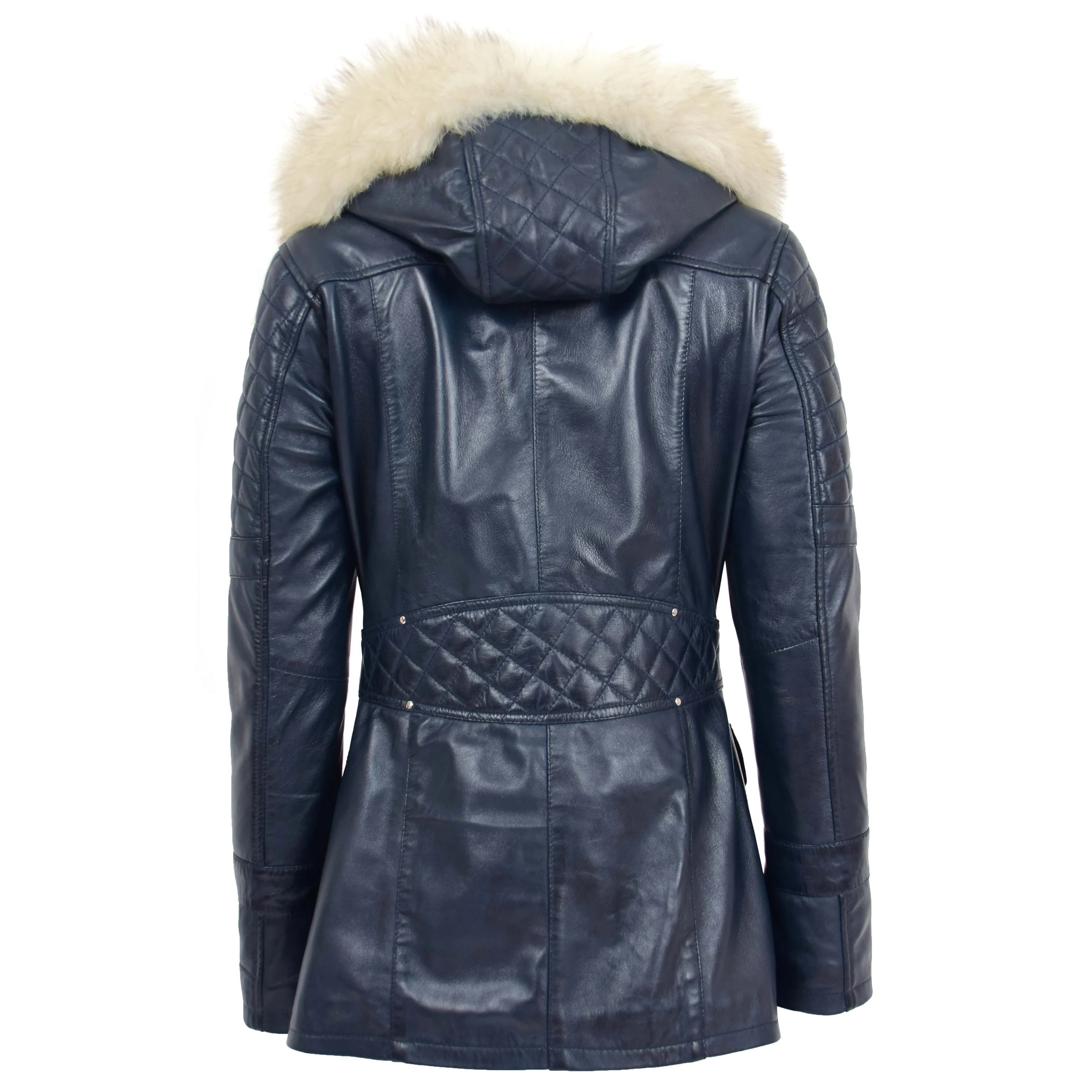 Valerie Ladies Blue Hooded Leather Jacket