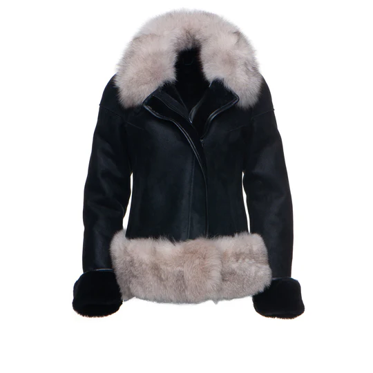 Vicenta Ladies Black Shearling Leather Jacket