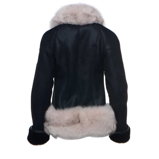 Vicenta Ladies Black Shearling Leather Jacket