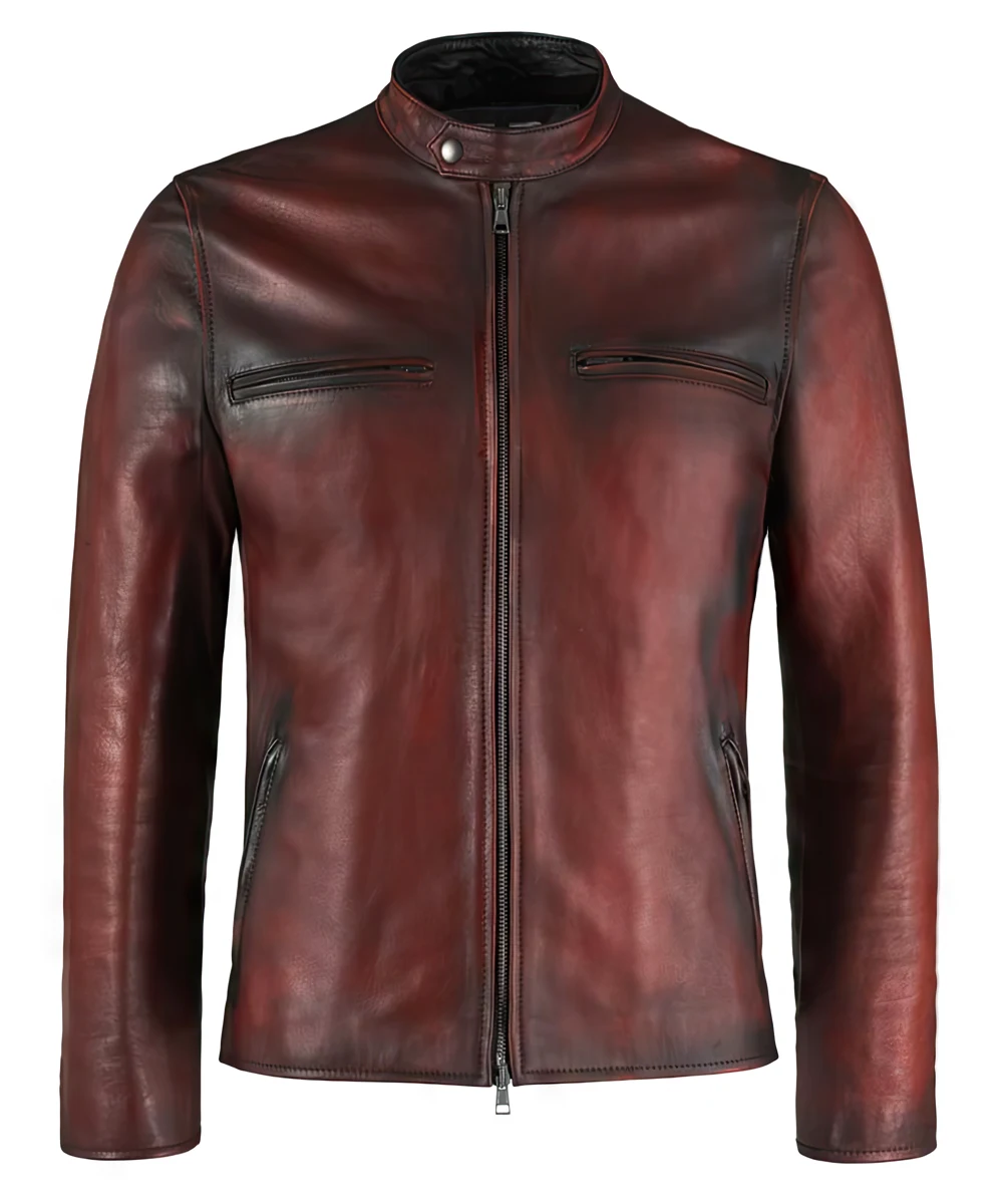 Vicente Men's Red Vintage Biker Leather Jacket