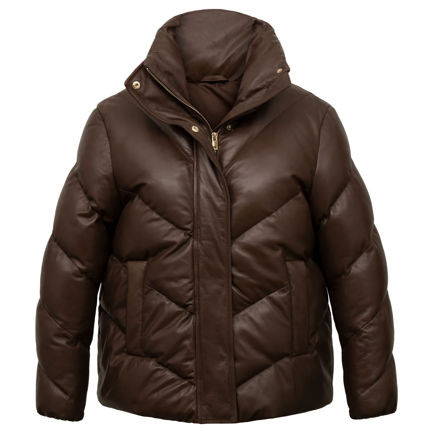 Viktor Women's Brown Padded Leather Coat