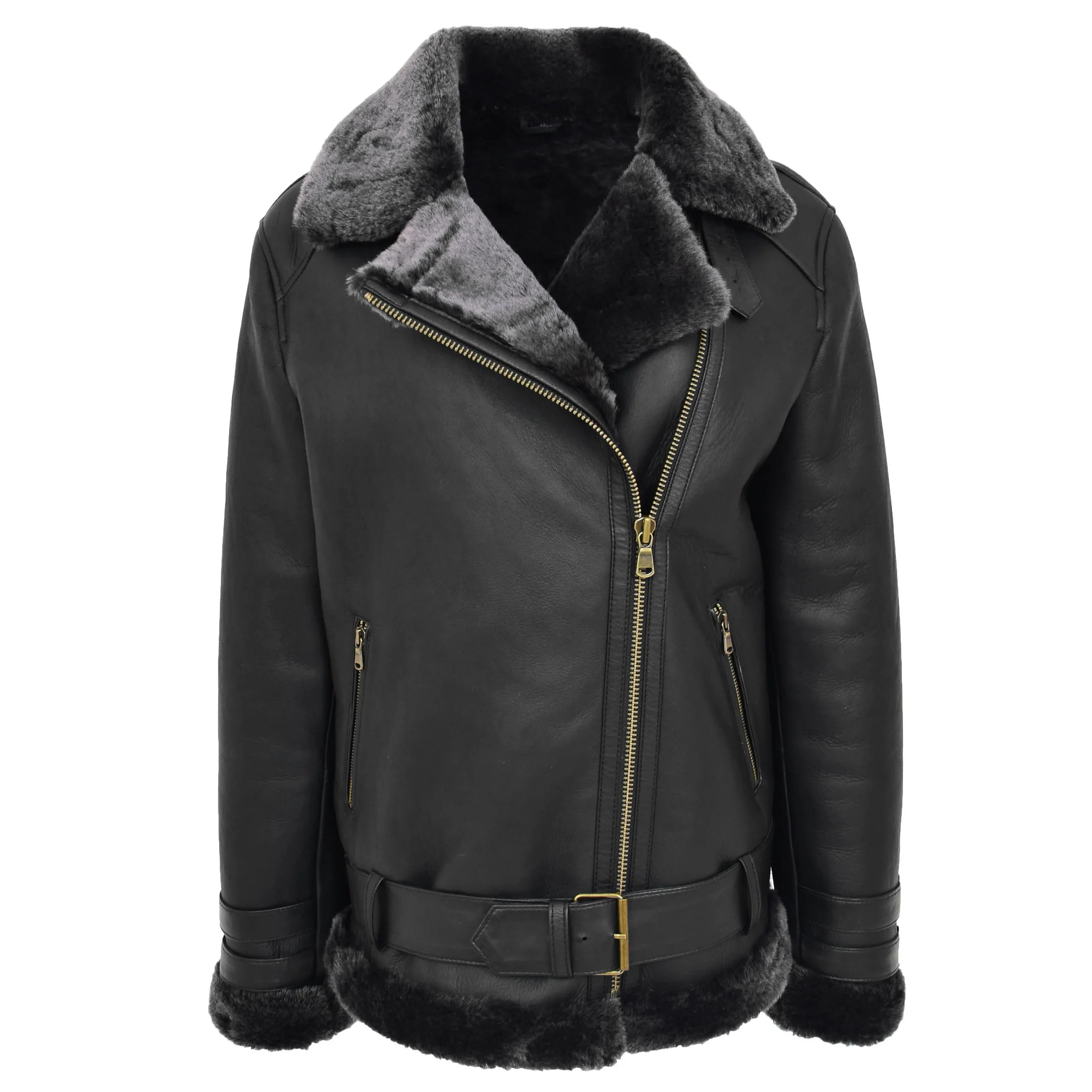 Waylon Women's Sheepskin Aviator Cross Zip Pilot Jacket