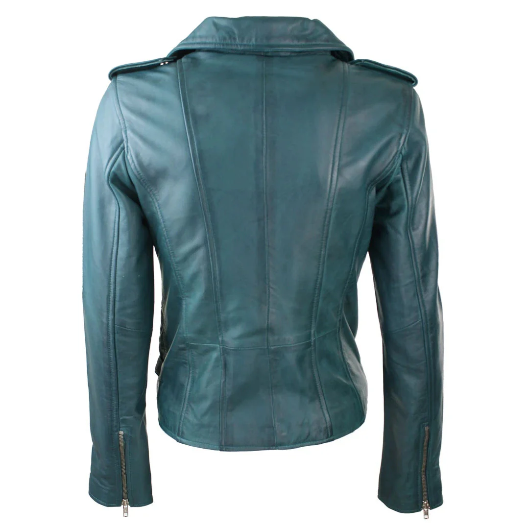 Wilburn Women's Teal Rider Leather Jacket