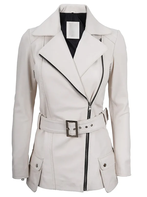 Yaretzi Ladies Off White Asymmetrical Leather Blazer