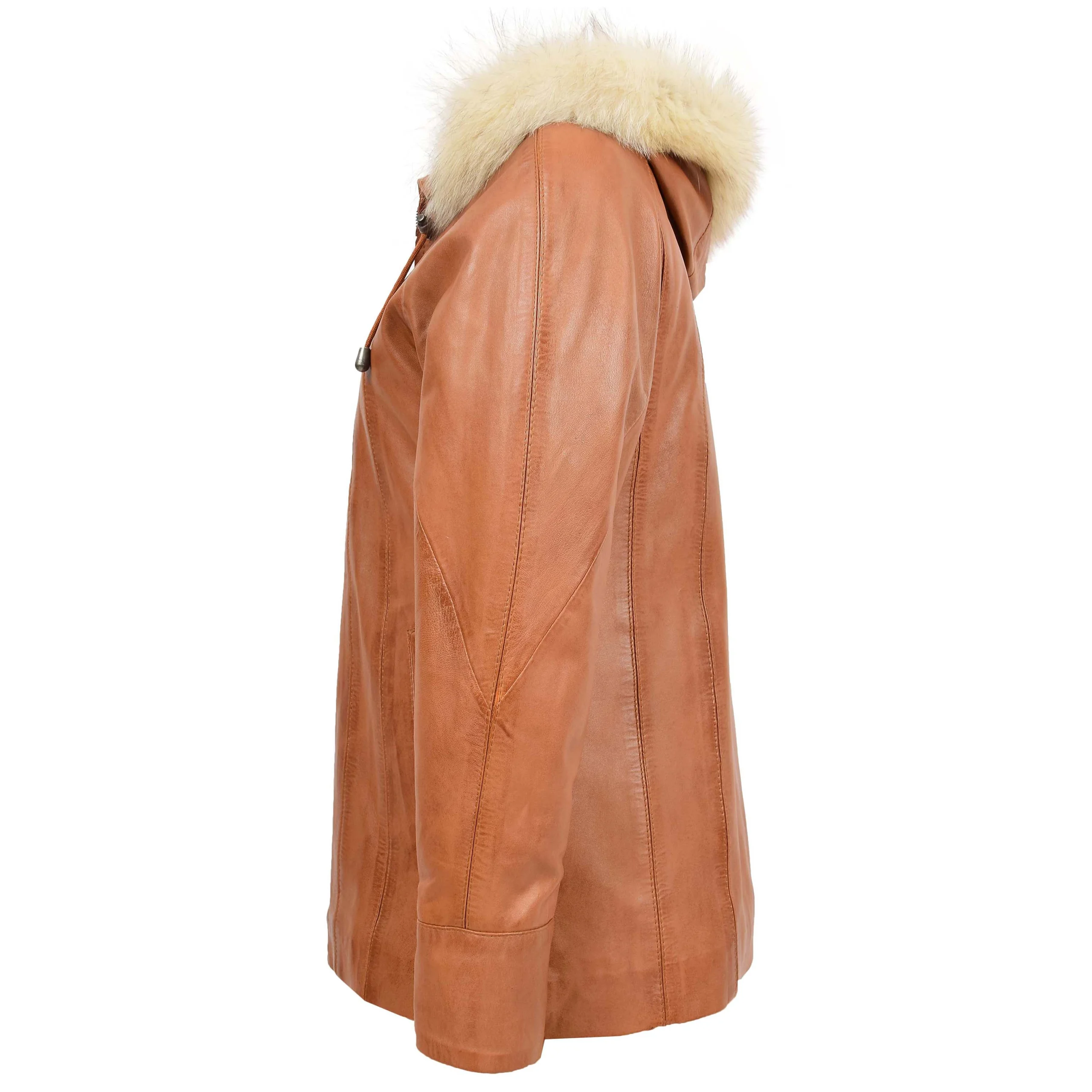 Yesenia Ladies Tan Hooded Leather Jacket