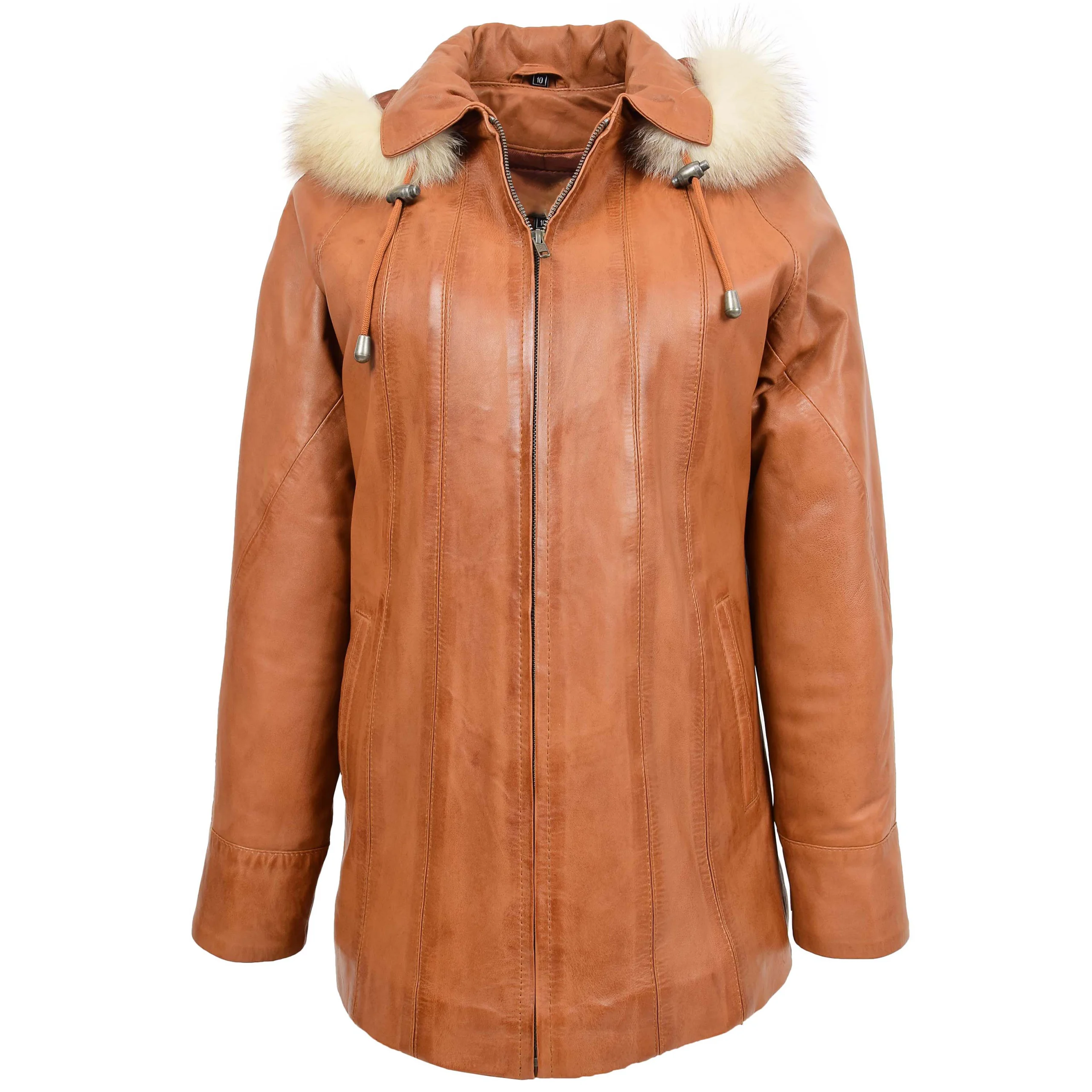 Yesenia Ladies Tan Hooded Leather Jacket