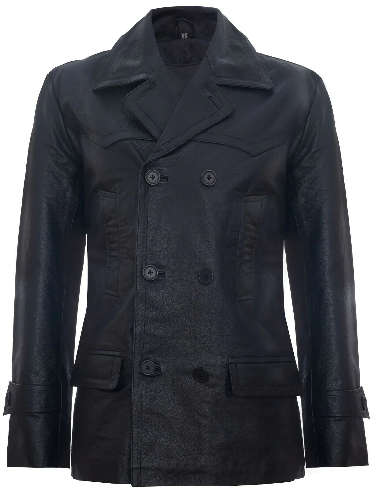 Zackary Men's Black Double Breasted Leather Coat