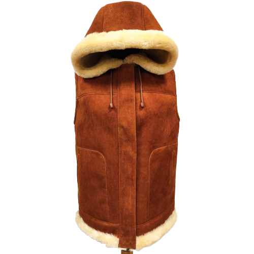 Andreas Men's Brown Hooded Sheepskin Vest