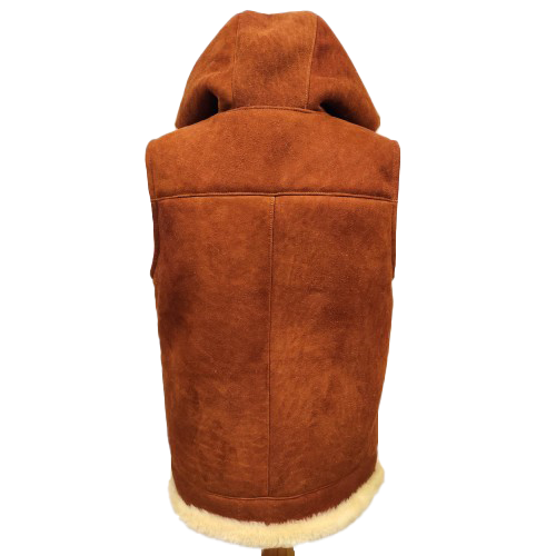 Andreas Men's Brown Hooded Sheepskin Vest