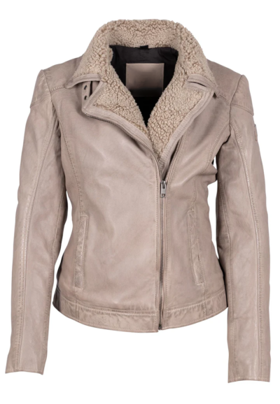 Araceli Ladies Beige  Leather Jacket