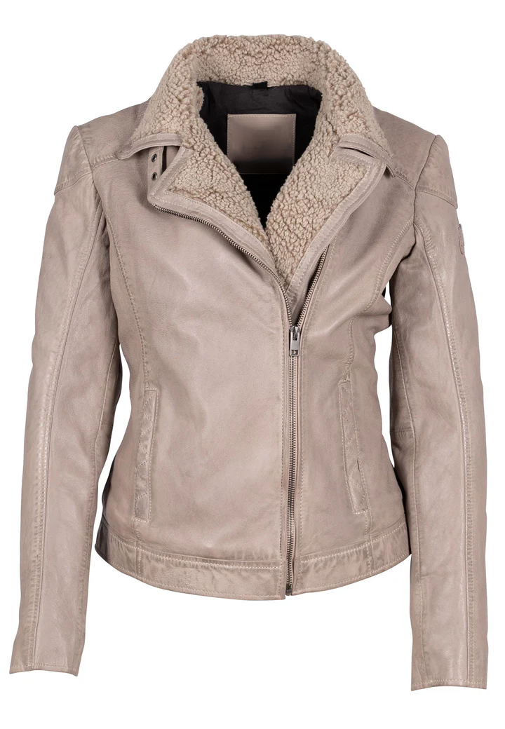 Araceli Ladies Beige Leather Jacket