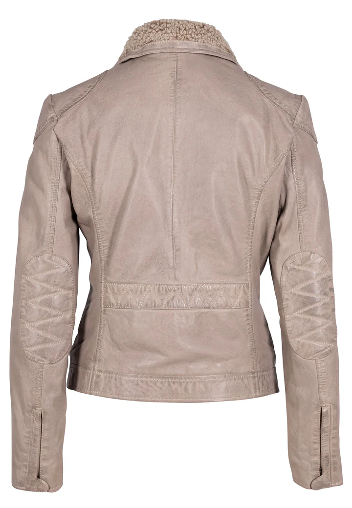 Araceli Ladies Beige Leather Jacket