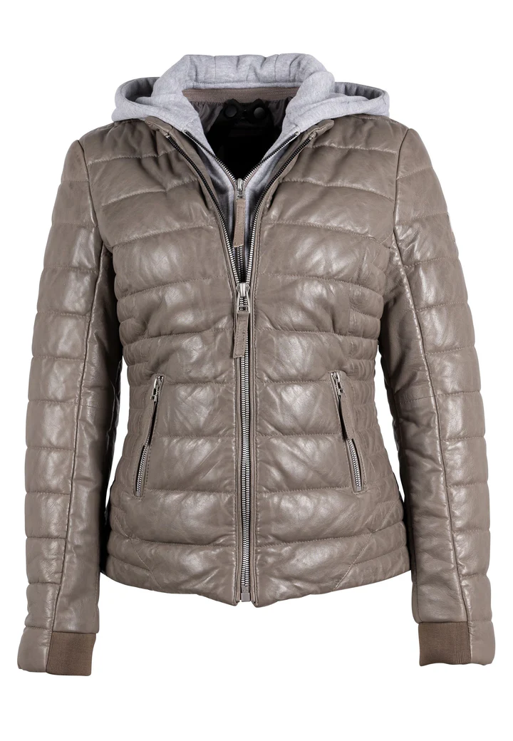 Atticus Women's Grey Hooded Leather Jacket