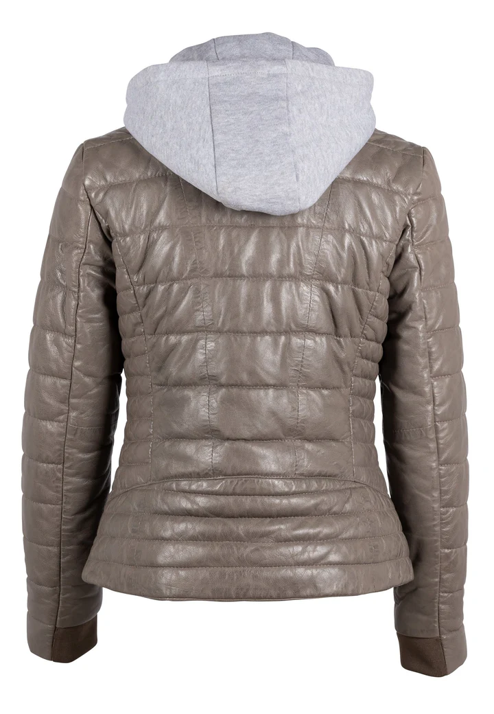 Atticus Women's Grey Hooded Leather Jacket