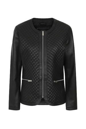 Audrey Ladies Black Collarless Leather Jacket