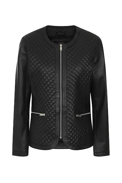 Audrey Ladies Black Collarless Leather Jacket