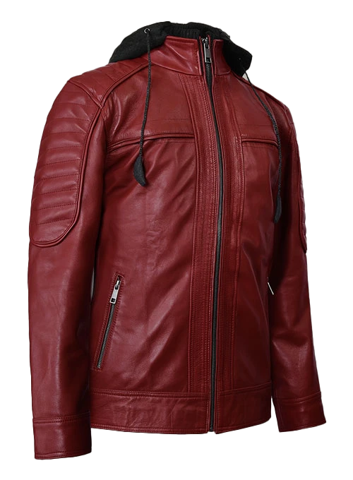 Blaine Men's Red Hooded Leather Jacket