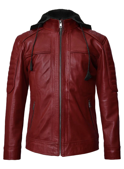 Blaine Men's Red Hooded Leather Jacket