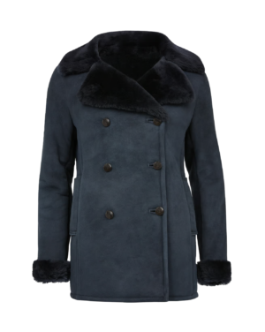 Corinne Women's Blue Double Breasted Leather Coat