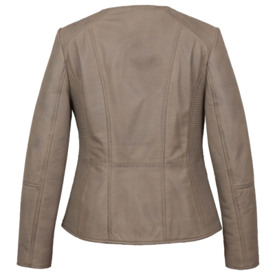 Edith Ladies Grey Collarless Leather Jacket