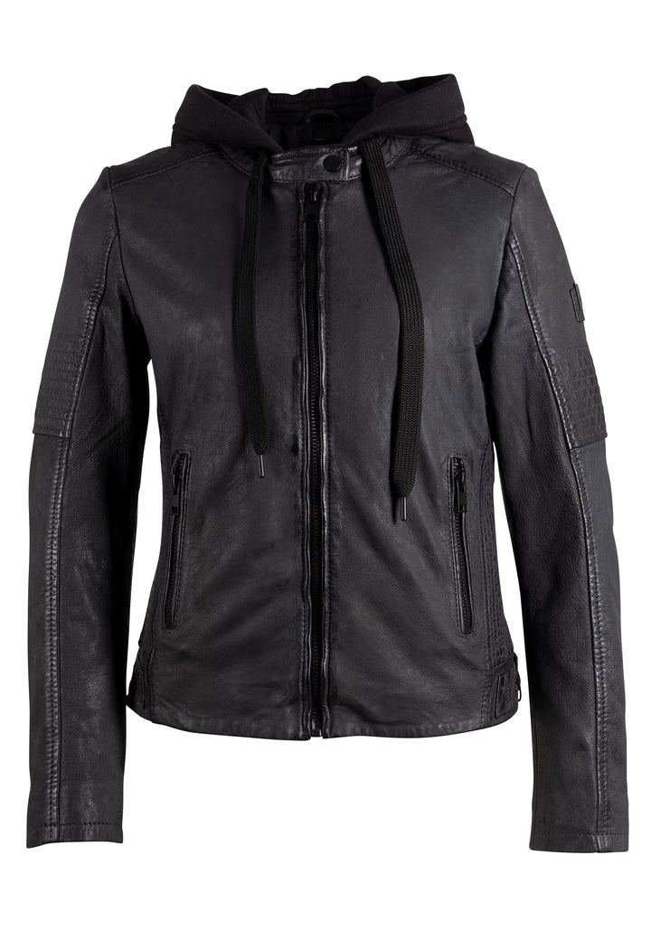 Felipe Women's Black Hooded Leather jacket