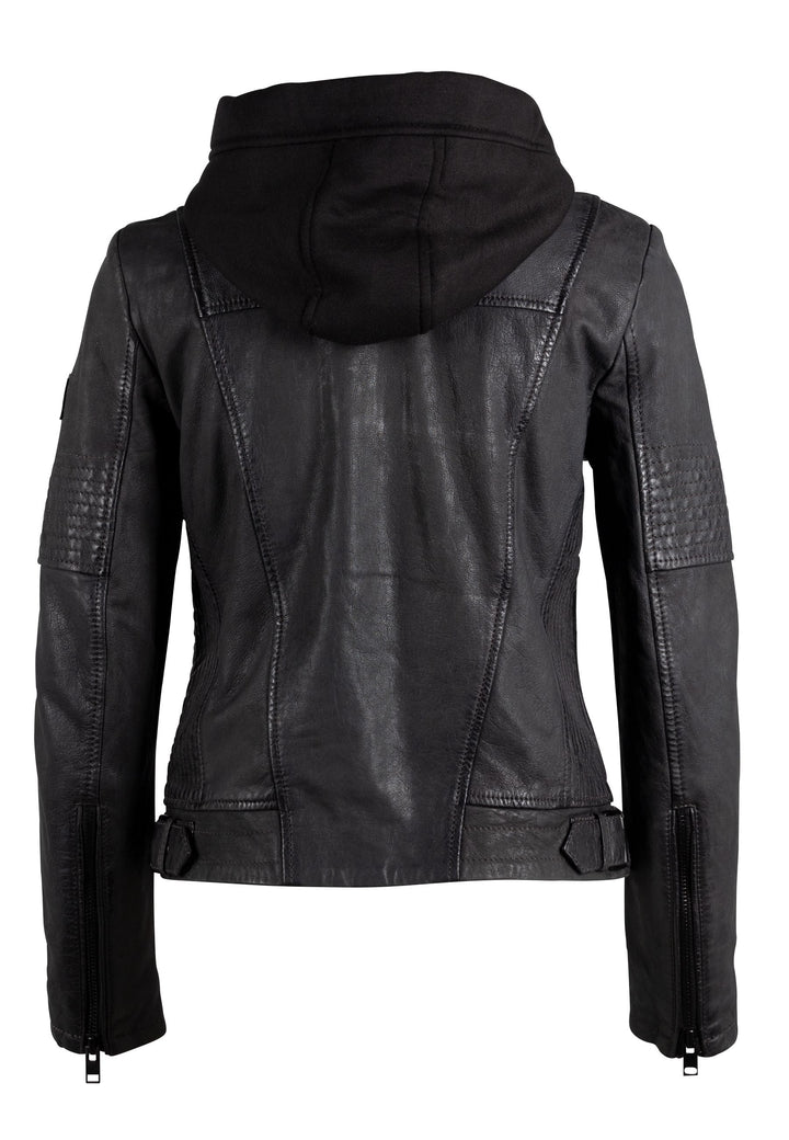 Felipe Women's Black Hooded Leather jacket