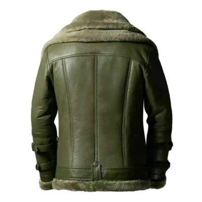 Jayvion Men's Green RAF Bomber Shearling Leather Jacket