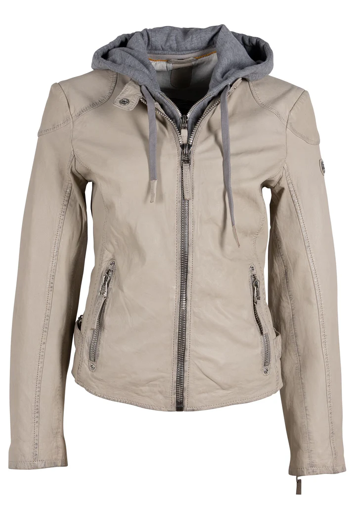 Jazmin Women's Beige Hooded Leather jacket