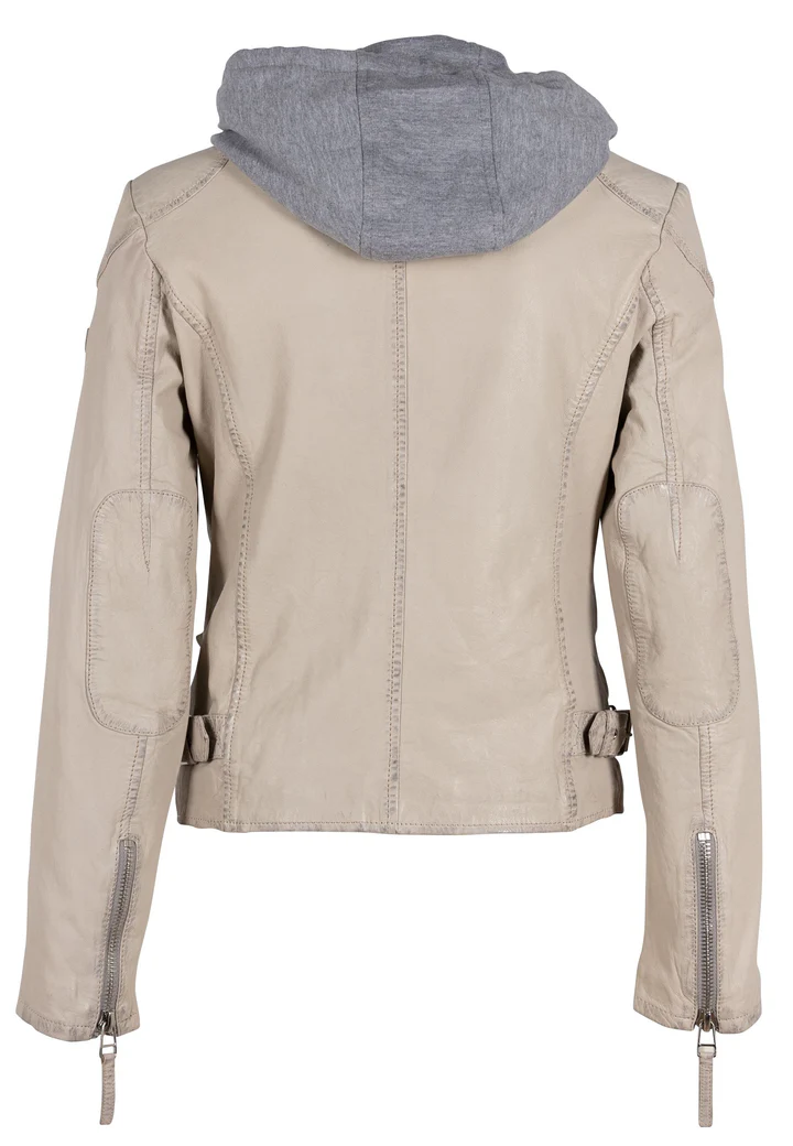 Jazmin Women's Beige Hooded Leather jacket