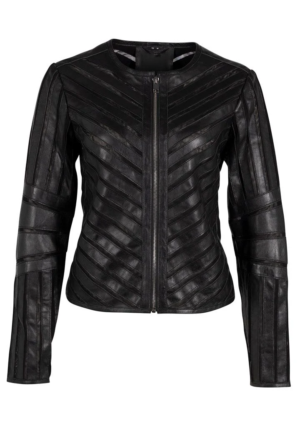 Jorge Women's Black Collarless Leather Jacket