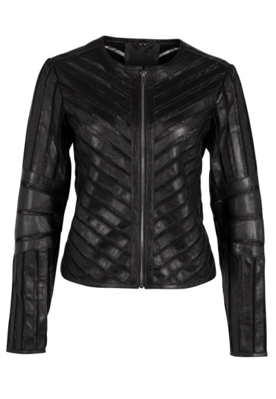 Jorge Women's Black Collarless Leather Jacket