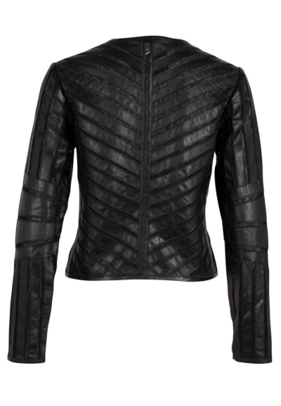 Jorge Women's Black Collarless Leather Jacket