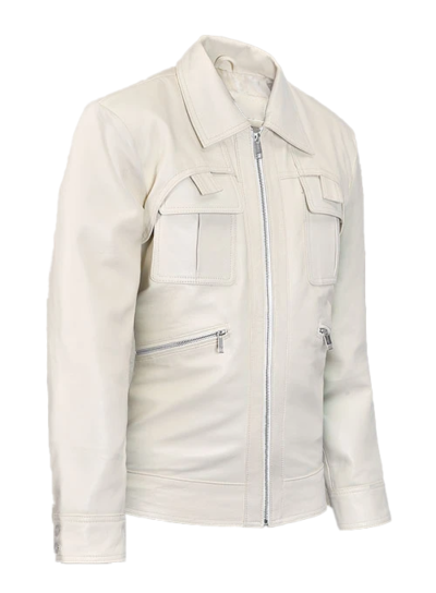 Karsyn Men's White Leather Shirt jacket