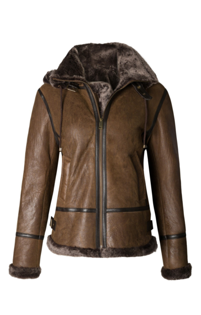 Litzy Women's Sheepskin Detachable Hood Flying Jacket